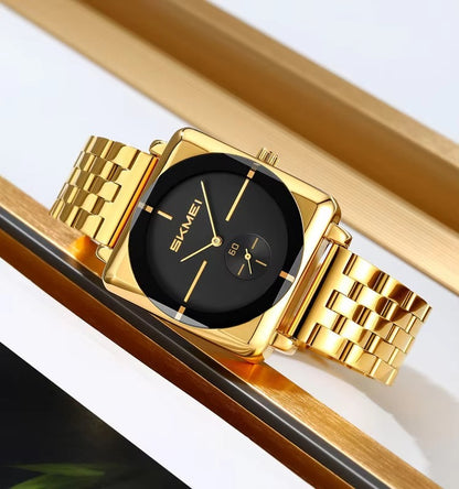 SKMEI 2413 Luxury Stainless Steel Quartz Men's Watch-Gold Black