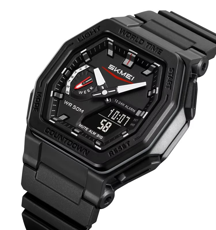 SKMEI 2438 World Time Multi-Functional Sports Men's Watch-Black