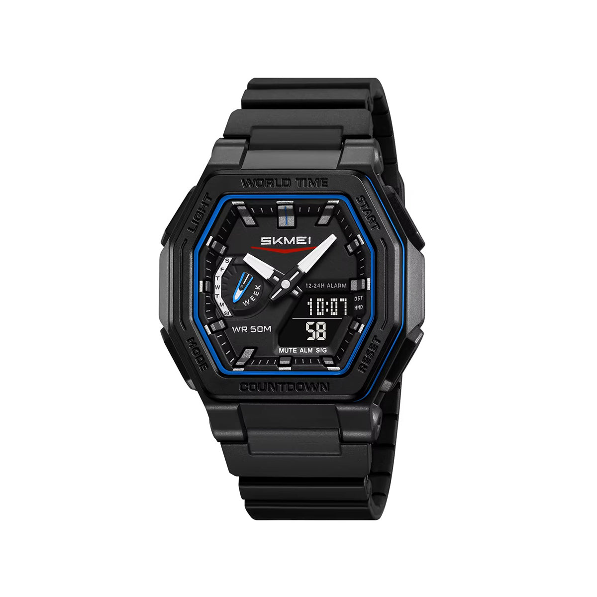 SKMEI 2438 World Time Multi-Functional Sports Men's Watch-Black Blue