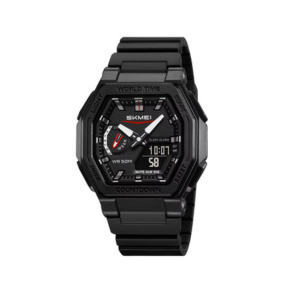 SKMEI 2438 World Time Multi-Functional Sports Men's Watch-Black