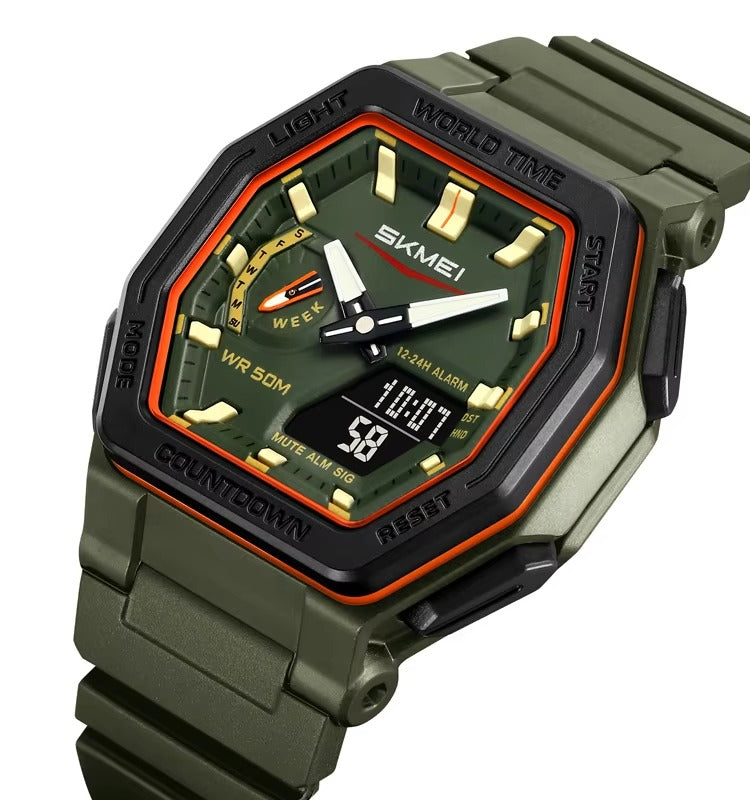SKMEI 2438 World Time Multi-Functional Sports Men's Watch-Green