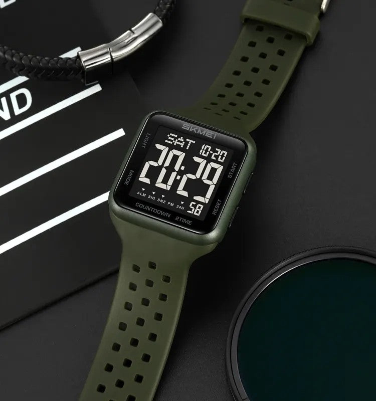 SKMEI 2440 New Digital Silicone Strap Waterproof Men's Watch-Green