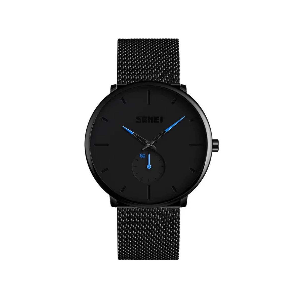 SKMEI 9185 Classic Mesh Steel Quartz Men's Watch-Black Blue