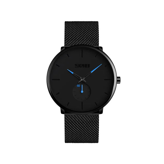 SKMEI 9185 Classic Mesh Steel Quartz Men's Watch-Black Blue