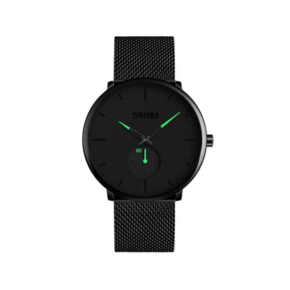 SKMEI 9185 Classic Mesh Steel Quartz Men's Watch-Black Green