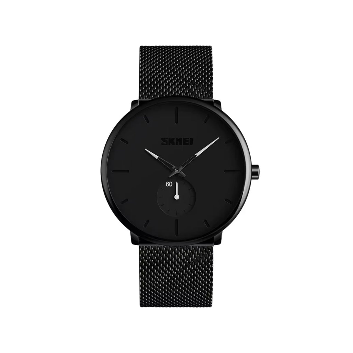 SKMEI 9185 Classic Mesh Steel Quartz Men's Watch-Black White