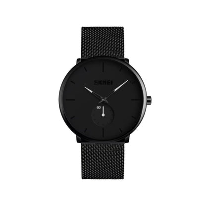 SKMEI 9185 Classic Mesh Steel Quartz Men's Watch-Black White