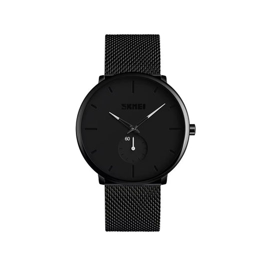 SKMEI 9185 Classic Mesh Steel Quartz Men's Watch-Black White