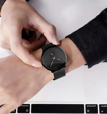 SKMEI 9185 Classic Mesh Steel Quartz Men's Watch-Black White