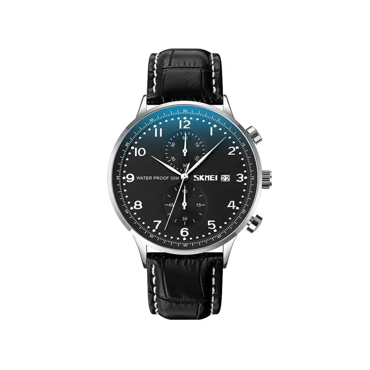 SKMEI 9301 Casual Leather Strap Date Men's Watch-Black