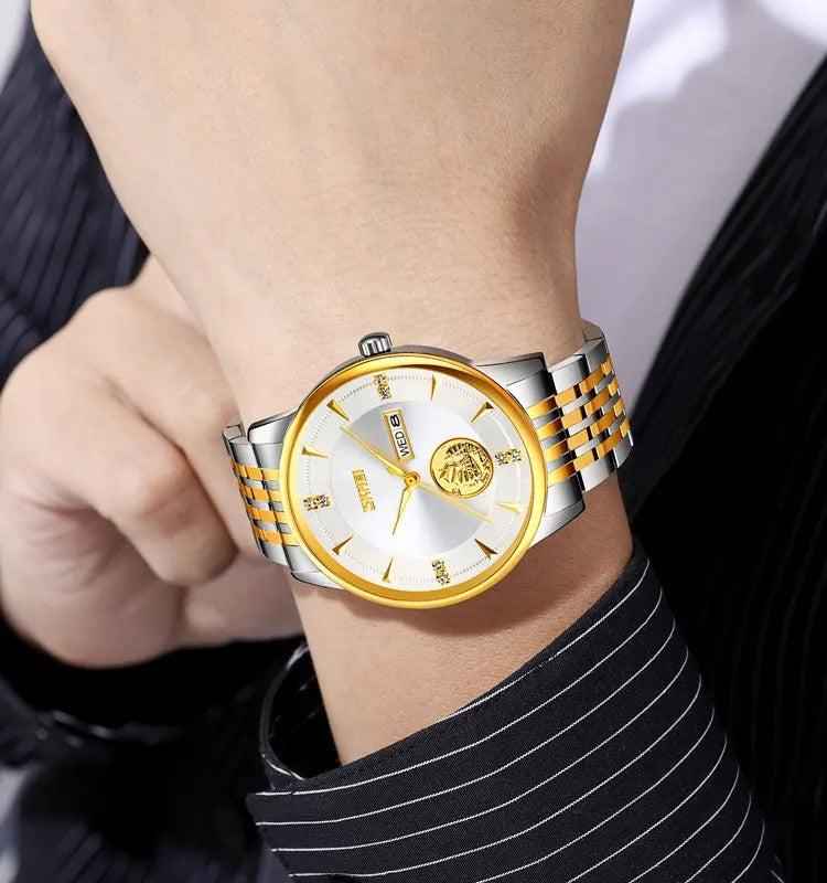 SKMEI 9309 Quartz Stainless Steel Day Date Men's Watch-Silver