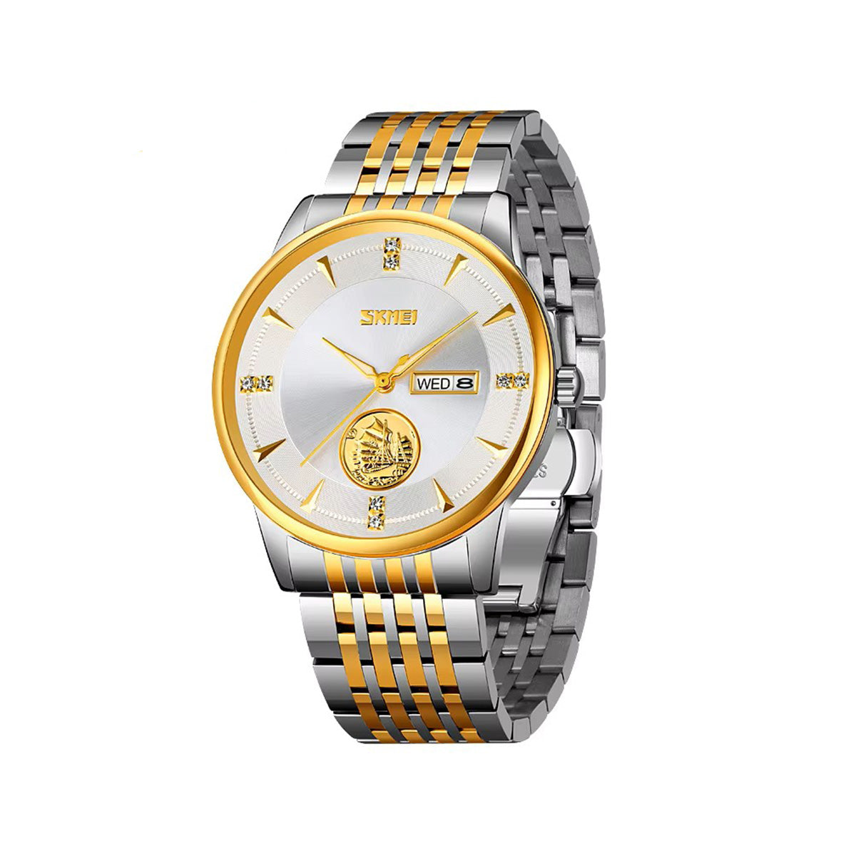 SKMEI 9309 Quartz Stainless Steel Day Date Men's Watch-Silver