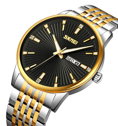 SKMEI 9323 Formal Fashion Steel Strap Men's Watch-Black Gold