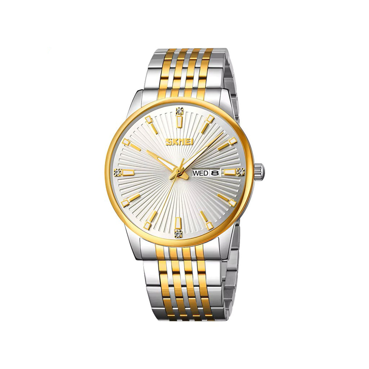 SKMEI 9323 Formal Fashion Steel Strap Men's Watch-Silver Gold