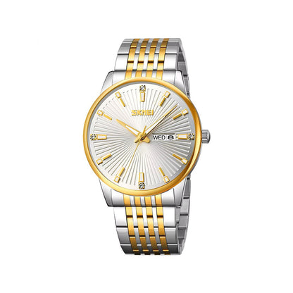 SKMEI 9323 Formal Fashion Steel Strap Men's Watch-Silver Gold