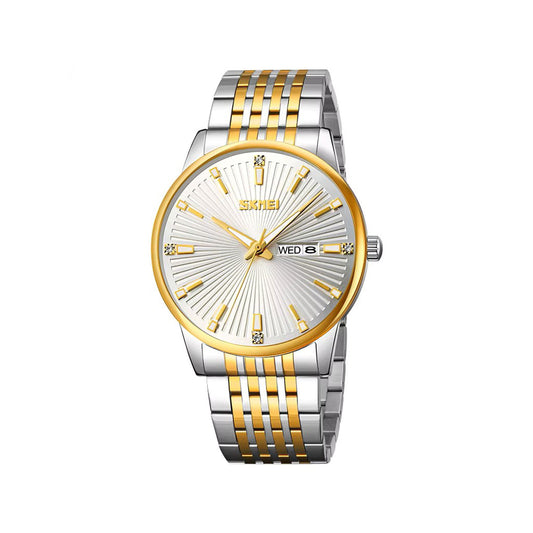 SKMEI 9323 Formal Fashion Steel Strap Men's Watch-Silver Gold