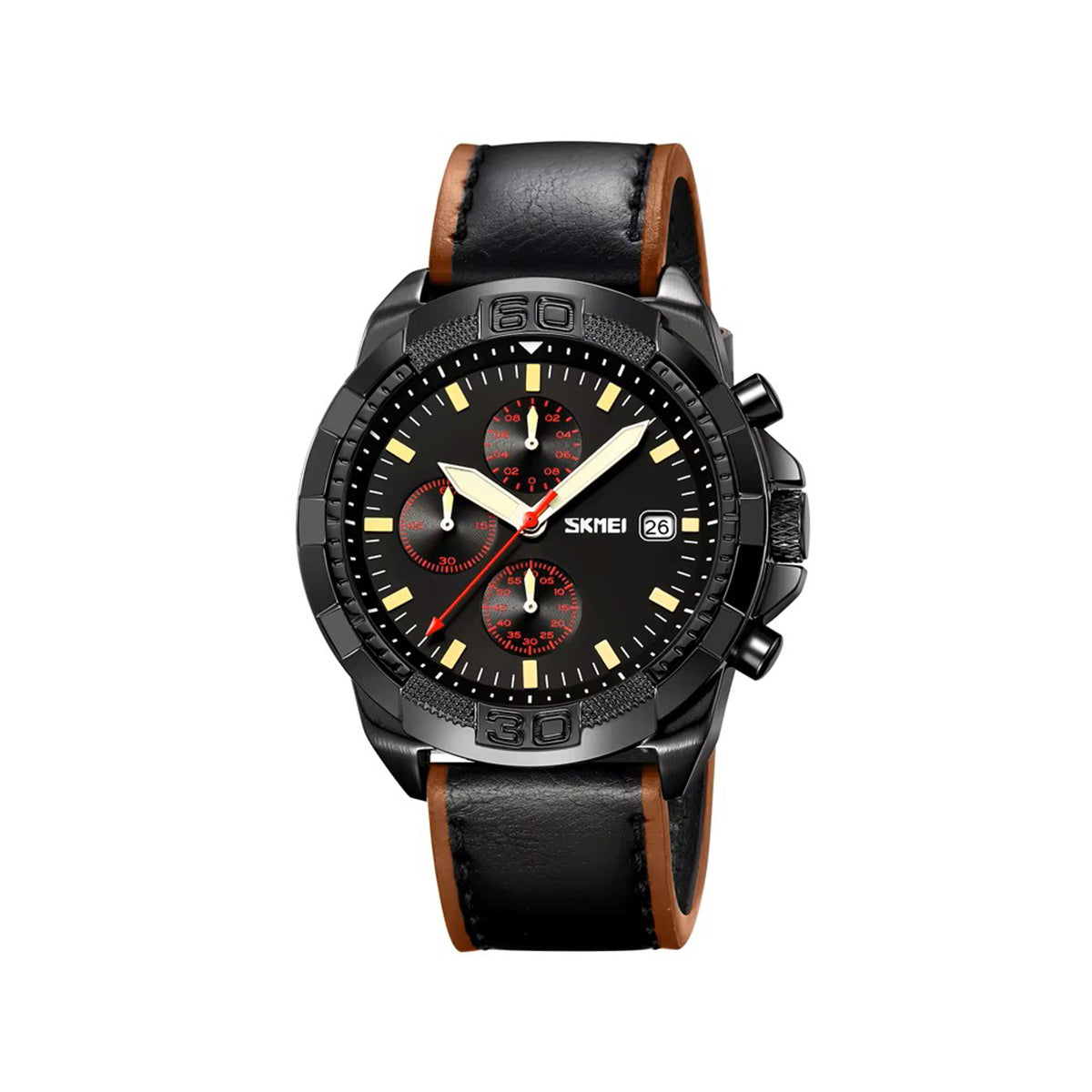 SKMEI 9347 Luxury Chronograph Leather Strap Men's Watch-Black