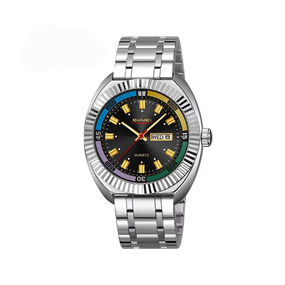 SKMEI 9353 Classic Stainless Steel Day Date Men's Watch-Silver Black