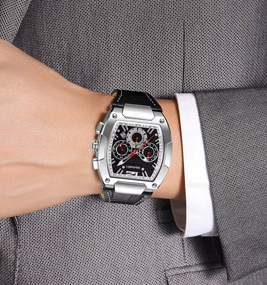 SKMEI 9357 Casual Chronograph Leather Belt Men’s Watch-Black