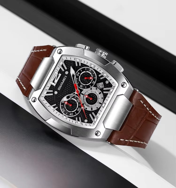 SKMEI 9357 Casual Chronograph Leather Belt Men’s Watch-Brown