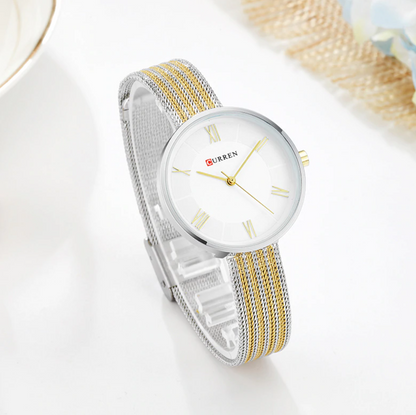 CURREN C9020SL Classic Chain Watch for Women - Gold Silver & White