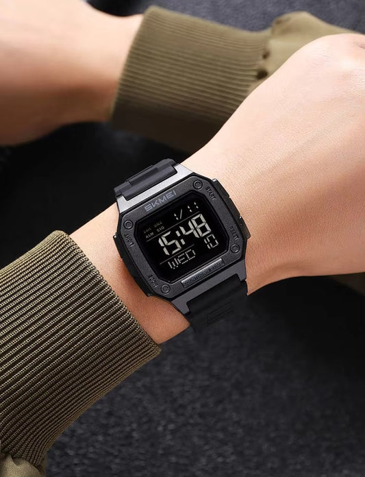Skmei 2456 Stylish Creative PU Digital Men's Watch-Black