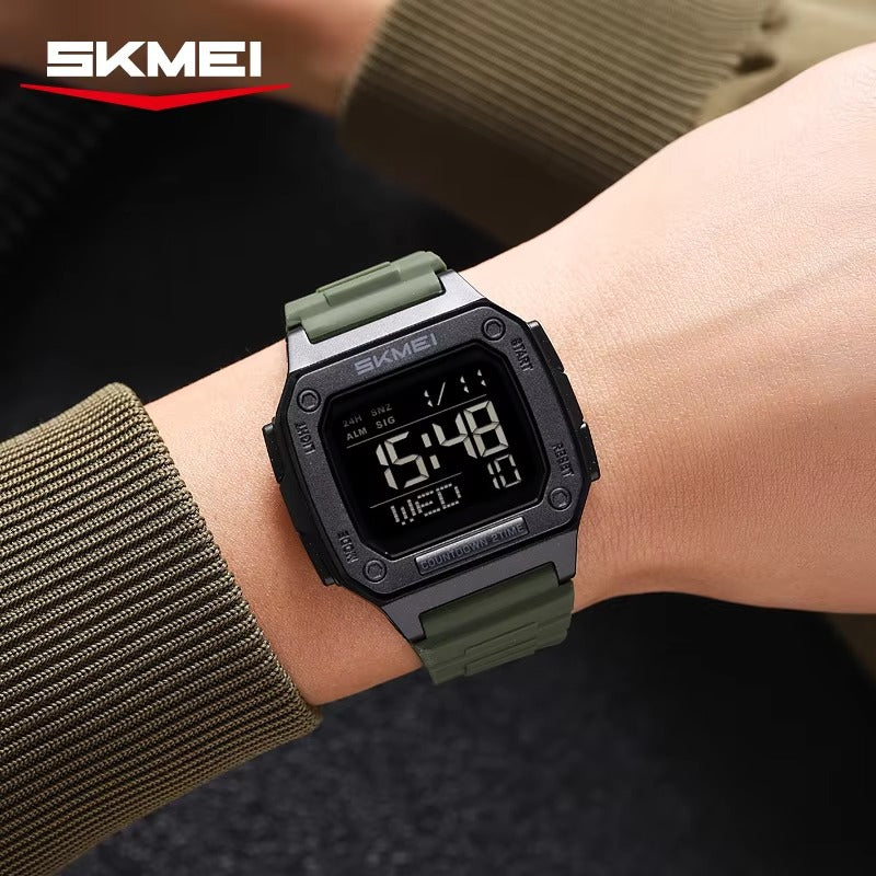 Skmei 2456 Stylish Creative PU Digital Men's Watch-Green
