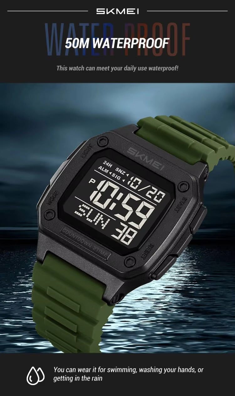 Skmei 2456 Stylish Creative PU Digital Men's Watch-Green