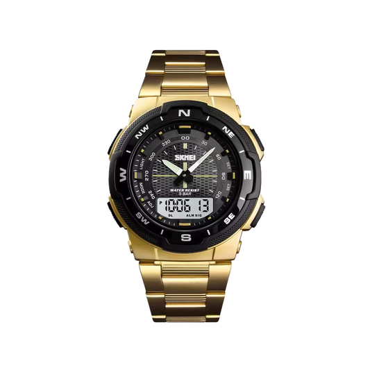 SKMEI 1370 Stainless Steel Chain Wrist Watch for Men - Golden