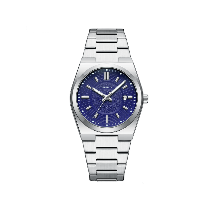 CRRJU 5037 Men's Minimalist Quartz Watch - Blue Silver