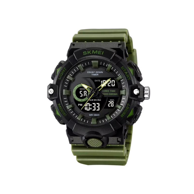 SKMEI 2225 Dual Display LED 50M Waterproof Sports Digital Quartz Watch for Men’s-Green Black