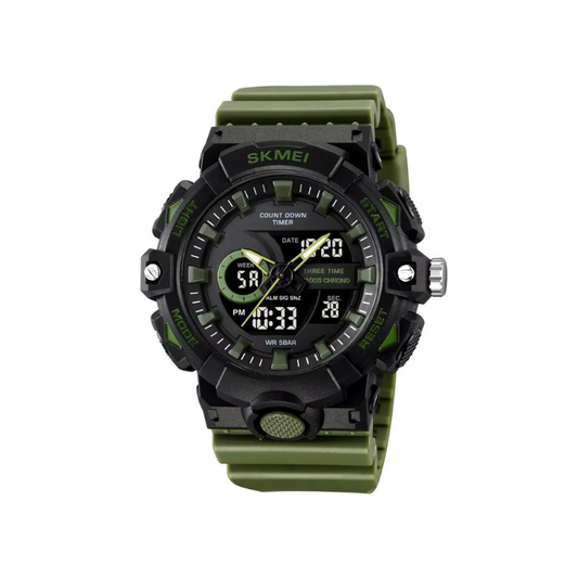 SKMEI 2225 Dual Display LED 50M Waterproof Sports Digital Quartz Watch for Men’s-Green Black