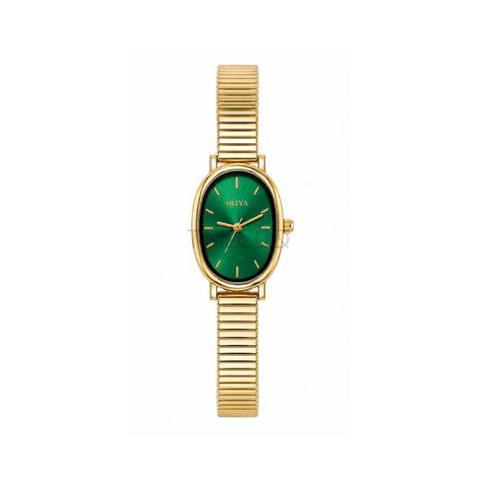 OLIYA 2015 Vintage Oval Watch Golden Chain Edition-Green Dial