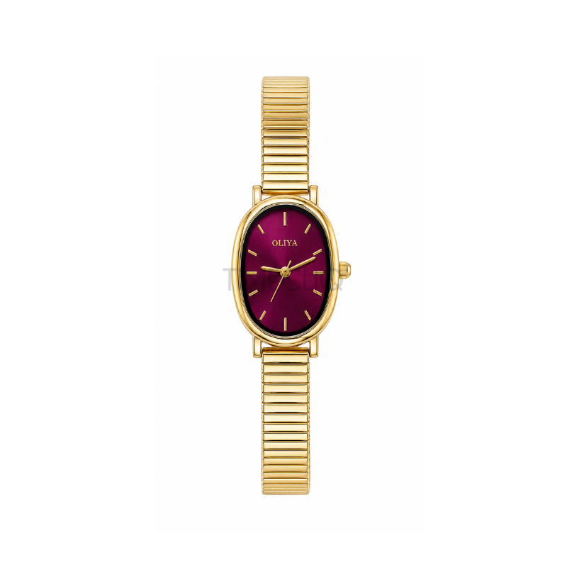 OLIYA 2015 Vintage Oval Watch Golden Chain Edition-Wine Dial