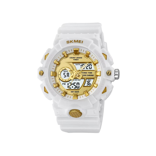 SKMEI 2225 Dual Display LED 50M Waterproof Sports Digital Quartz Watch for Men’s- White