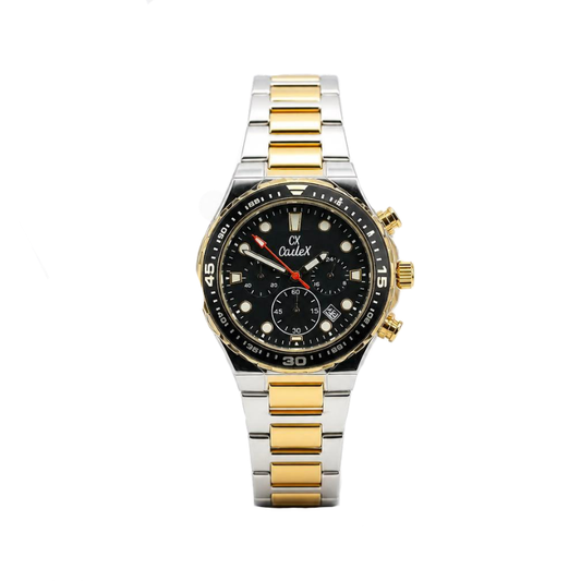 Caslex CX-8246 Dual Tone Chronograph Watch Stainless Steel- Black Dial