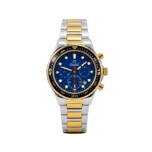 Caslex CX-8246 Dual Tone Chronograph Watch Stainless Steel- Blue Dial