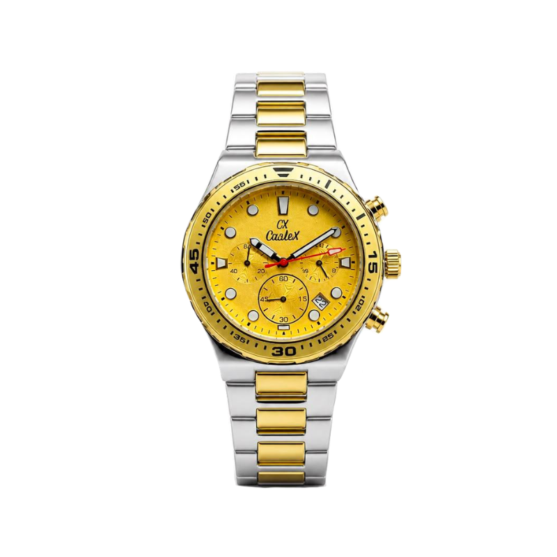 Caslex CX-8246 Dual Tone Chronograph Watch Stainless Steel- Gold Dial