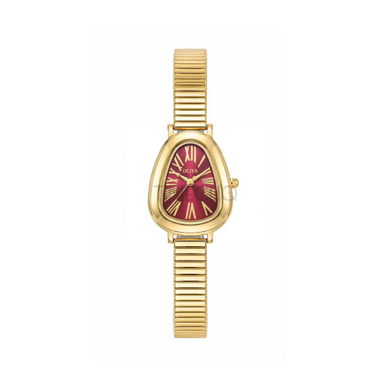 Oliya 2016S Women’s Retro Serpentine Band Gold Watch – Red Dial