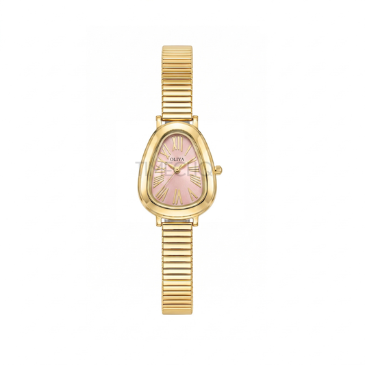Oliya 2016S Women’s Retro Serpentine Band Gold Watch – Pink Dial