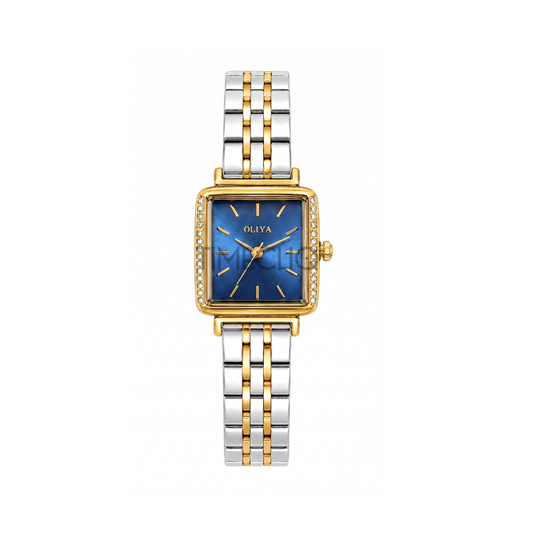 Oliya 880 Ladies Dual Tone Square Dial Watch- Blue Dial