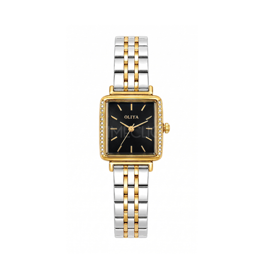Oliya 880 Ladies Dual Tone Square Dial Watch- Black Dial