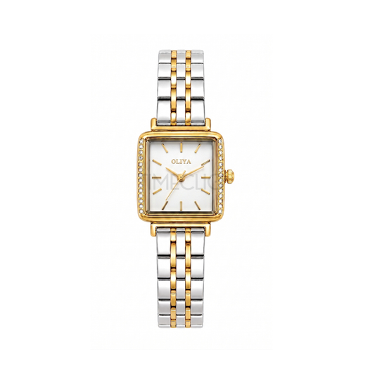 Oliya 880 Ladies Dual Tone Square Dial Watch- White Dial