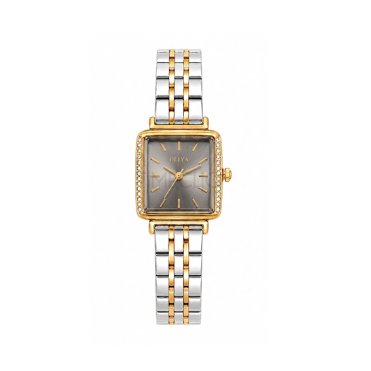 Oliya 880 Ladies Dual Tone Square Dial Watch- Grey dial