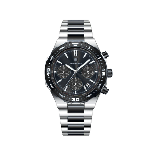 POEDAGAR 697 Men's Quartz Chronograph Watch - Full Black Dial