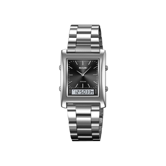SKMEI 2571 Digital Waterproof LED Display, Alarm, Stopwatch & Backlight Men’s Wrist Watch- Silver Black