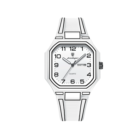 Poedagar 608 Octagonal Silicon Strap Men's Watch- White