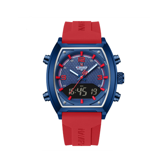 NAVIFORCE 9242 Silicon Belt Dual Time Men’s Watch- Red