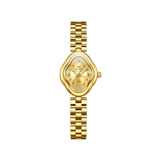 OLEVS 5666 Ladies Quartz Watch Stainless Steel Band- Gold Dial
