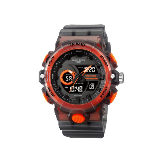 SKMEI 2225 Dual Display LED 50M Waterproof Sports Digital Quartz Watch for Men’s- Black Orange